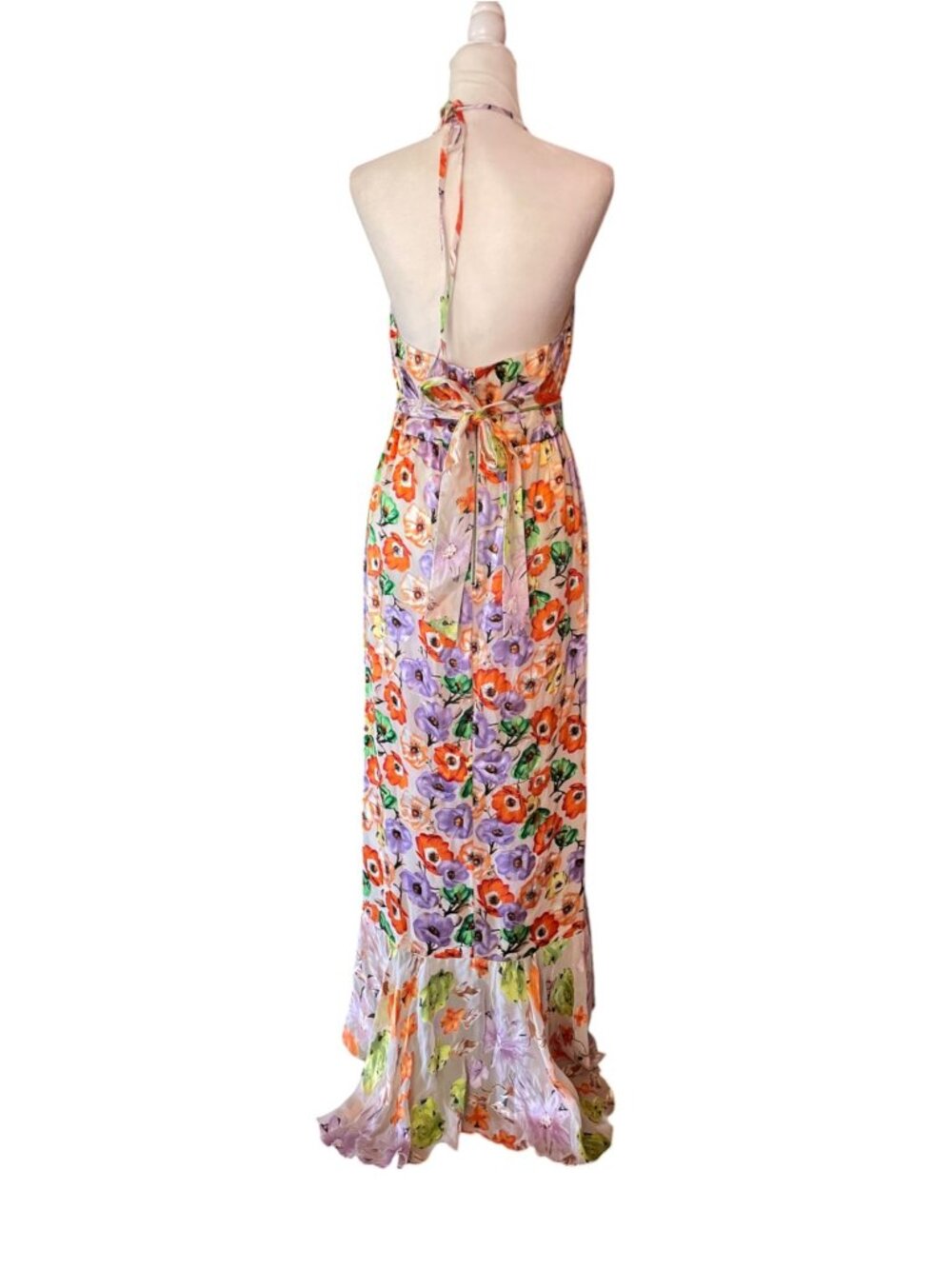 Alice + Olivia Evelia Floral Tie Waist Silk Blend Floral Dress SZ 8 Wedding - Picture 6 of 16